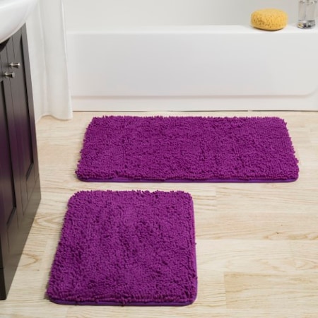 Hastings Home 2 Piece Memory Foam Shag Bath Mat - Purple 344041KEX